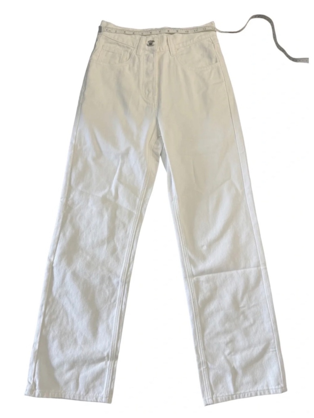 Chanel White Jeans with Classic CC Turn-lock Button Closure